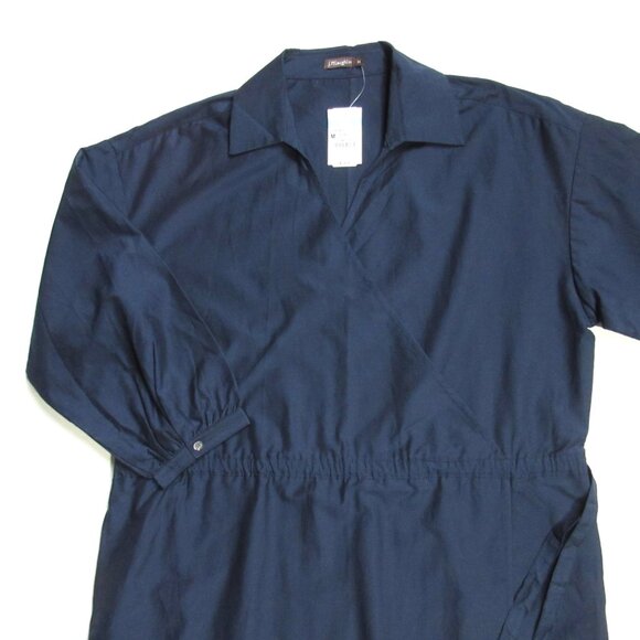 NWT J. MCLAUGHLIN Elayne in Deep Navy Cotton Silk Blend Faux Wrap Midi Dress M - Picture 7 of 9